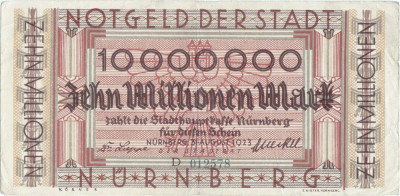 1923 ( 31 VIII ) , 10,000,000 mark - N&amp;uuml;rnberg ( Germania ) foto