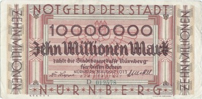 1923 ( 31 VIII ) , 10,000,000 mark - N&amp;uuml;rnberg ( Germania ) foto