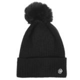 Căciulă &icirc;mpletită neagră cu căptușeală fleece și pompon, CMCLASS