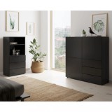 Comoda Neagra FMD, 3 Usi, 3 Sertare, Design Scandinav, 99x31x101 cm, PAL Melaminat, Fabricata in Germania