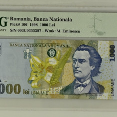 1000 lei 1998 BNR Mic PMG67 UNC bancnota gradata