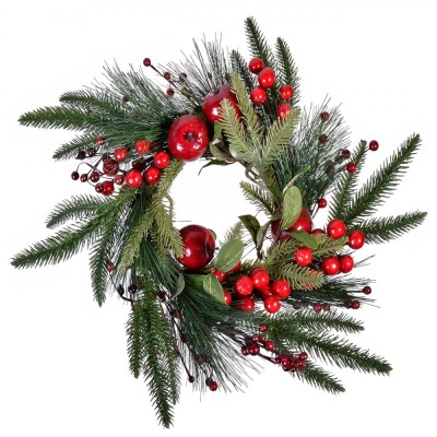 Decoratiune Craciun, Coroana, Diametru 45cm, Impodobita, Verde și Roșu foto