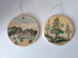 Set 2 placi faianta pictate manual - decor rustic - anii 70-80 - Romania