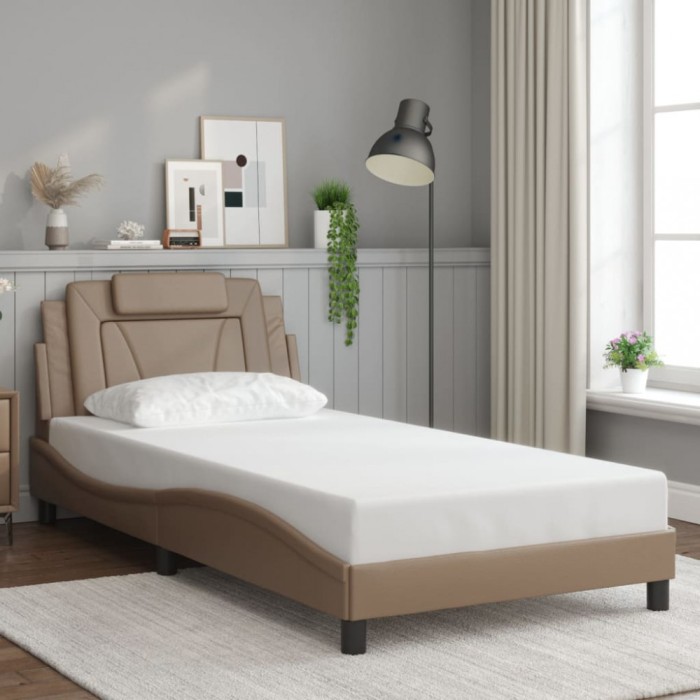 vidaXL Cadru de pat cu tăblie, cappuccino, 100x200 cm, piele ecologică 3208079