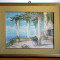 Vila mediteraneana - tablou semnat 1948 pictura originala ulei pe placaj 57x47cm