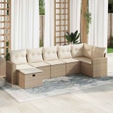 VidaXL Set canapele de grădină, 7 piese, cu perne, bej, poliratan