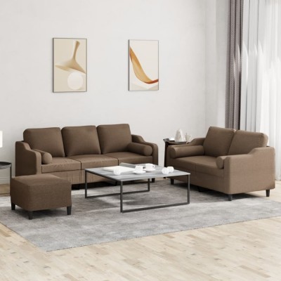 vidaXL Set de canapele cu perne, 3 piese, maro, textil foto
