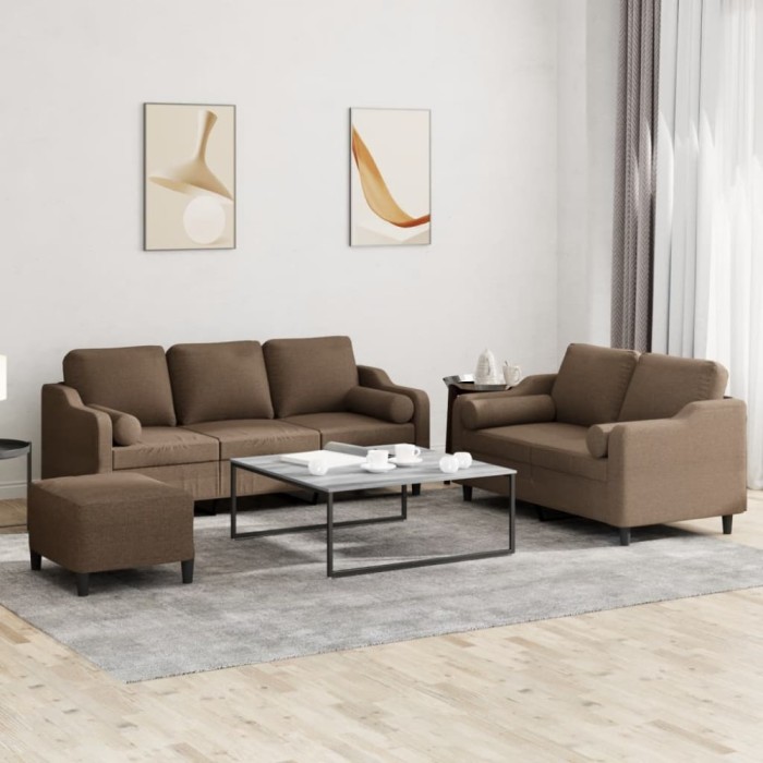 vidaXL Set de canapele cu perne, 3 piese, maro, textil