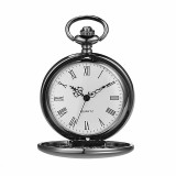 Ceas de buzunar lucios MBrands cu lant argintiu, Quartz, diametru de 4.5 cm, stil Vintage Negru lucios