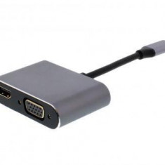 Adaptor USB Type C 3.1 - HDMI 4K 30Hz si VGA 1080p 60Hz Well