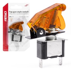 Comutator iluminat (intrerupator) cu protectie, destinatie auto, moto, ATV, SSV, Off-Road, model &ldquo;TOP GUN&rdquo;, tensiune 12V &ndash; 24V, culoare Orange
