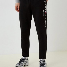 Pantaloni sport barbati Basic Branded cu logo brodat si croiala Regular Fit, negru 2XL, Negru, 2XL INTL