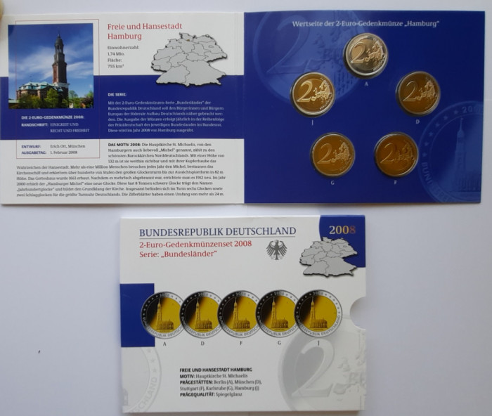 Set monede 2 euro, toate literele, Germania 2008 - Proof - G 3597