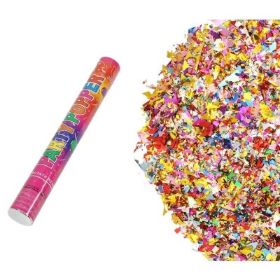 Tub de Confetii, Cyrax, Clasic, 40x5 cm, Confetii Asortate din Plastic, Eliberare prin Rasucire, Multicolor foto