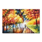 Tablou indragostiti GIGANT pictat manual, Eu si cu tine pe aleea cu felinare, 150x100cm ulei pe panza in cutit efect 3D, Marius Maxim