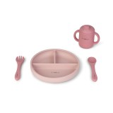 Set diversificare bebelusi, silicon alimentar premium, 4 piese , farfurie sectionata, lingurita, furculita, cana , , &oelig;Food Fun, Pink