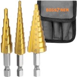 Set 3 mini burghie conice in trepte, 3-12mm 4-12mm 4-20mm cu geanta depozitare inclusa, Dactylion