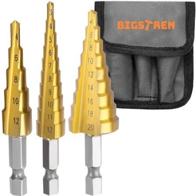 Set 3 mini burghie conice in trepte, 3-12mm 4-12mm 4-20mm cu geanta depozitare inclusa foto