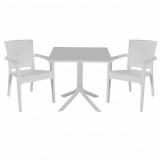 Set mobilier de gradina 3 piese Groovy-Halcyon, Pakoworld, masa cu 2 scaune, 80x80x74.5 cm, polipropilena, alb