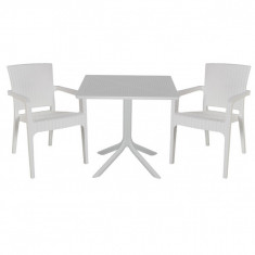 Set mobilier de gradina 3 piese Groovy-Halcyon, Pakoworld, masa cu 2 scaune, 80x80x74.5 cm, polipropilena, alb