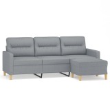 Canapea cu 3 locuri si taburet, gri deschis, 180 cm, textil