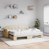 VidaXL Pat de zi cu extensie și saltele, crem, 80x200 cm, textil