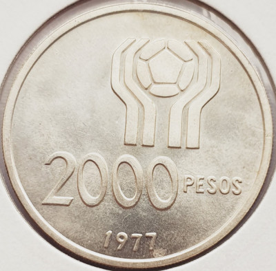 185 Argentina 2000 Pesos 1977 World Football Championship km 79 argint foto