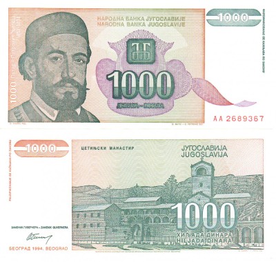 Yugoslavia 1 000 Dinara 1994 P-140 UNC foto