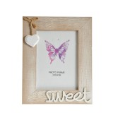 Rama foto lemn cu decor inima si text sweet