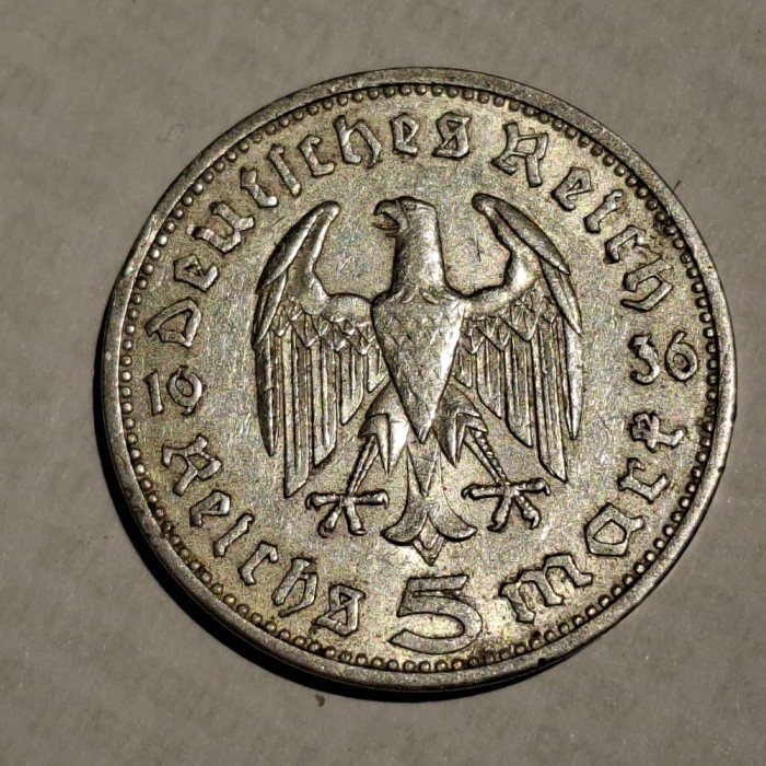 Germania Nazista 5 reichsmark 1936 A argint