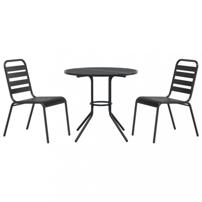Set scaune de gradina stivuibile, 3 buc., antracit, otel vopsit