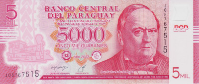 Bancnota Paraguay 5.000 Guaranies 2022 - P234 UNC ( polimer ) foto