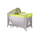 Patut Pliabil San Remo Rocker, cu 2 Nivele si Accesorii si Sistem de Leganare Green & Grey Elephants, Lorelli