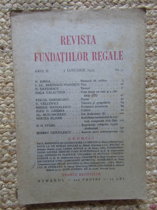 Revista Fundatiilor Regale - Anul II 1 Ianuarie 1935 Nr. 1, cu un articol de Mircea Eliade Activitatea Institutului de Cultura Comparata de la Oslo