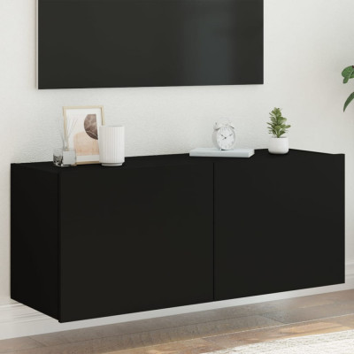 vidaXL Comodă TV de perete cu lumini LED, negru, 100x35x41 cm foto