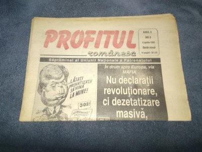 ZIARUL PROFITUL ROMANESC 6 APRILIE 1992 foto