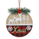 Ornament Brad Crăciun, Model Xmas, Lemn, Rotund, Carouri, Ren, Copaci, Sclipici Auriu, 10x11 cm, Roșu, Oem