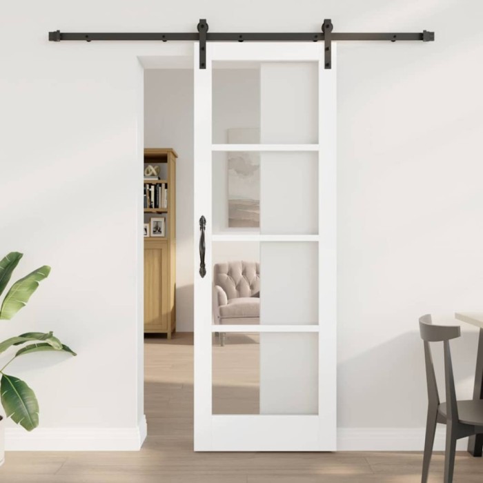 Ușă glisantă cu set de hardware &#039;ORKDAL&#039;Alb Lemn Solid &amp; Sticlă