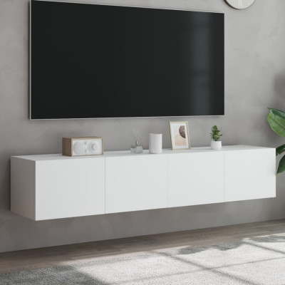 vidaXL Comode TV de perete cu lumini LED, 2 buc., alb, 80x35x31 cm foto