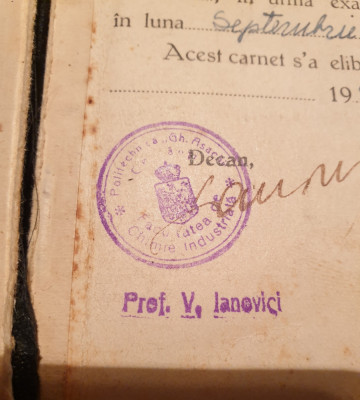 Caet de frecventa Politehnica &amp;quot;Gh.Asachi&amp;quot; Cernauti 1943 foto