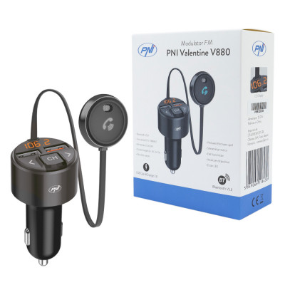 Resigilat : Modulator FM PNI Valentine V880 cu microfon, Bluetooth 5.0, MP3 player foto