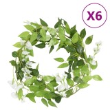VidaXL Ghirlande de flori de Crăciun, 6 buc., alb, 200 cm
