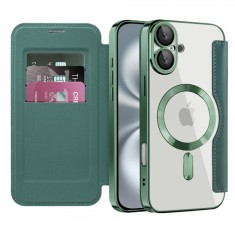 Husa MagSafe pentru Apple iPhone 16 Plus, Techsuit, SmartMag Book, Verde