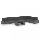 vidaXL Set mobilier de grădină cu perne, 8 piese, gri, poliratan