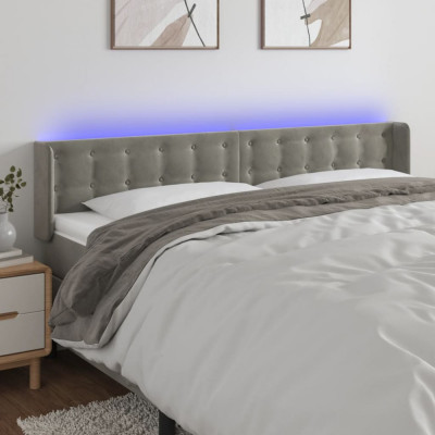 vidaXL Tăblie de pat cu LED, gri deschis, 183x16x78/88 cm, catifea foto