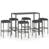 Cumpara ieftin Set mobilier bar de gradina cu perne, 7 piese, gri, poliratan