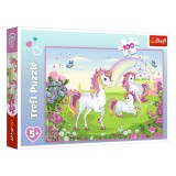 Puzzle cu Unicorni, Castel și Curcubeu, 104 piese, Multicolor, CMCLASS