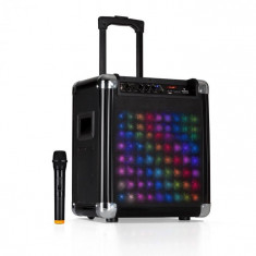 Auna Moving 80.2 LED, PA sistem, 8&amp;amp;quot; woofer, 100 W max., VHF-microfon, USB, SD, BT, AUX, mobil foto