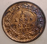 J.007 INDIA COLONIE BRITANICA GEORGE V 1/12 ANNA 1 PIE 1917 XF/AUNC
