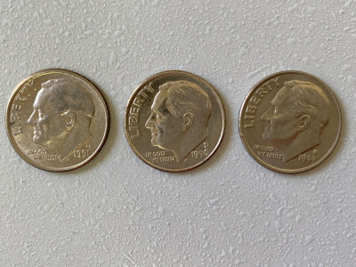 Monede 1 DIME - 10 centi - SUA - USA - 1991 D, 1996 D, 1999 P - KM 195a (245) foto